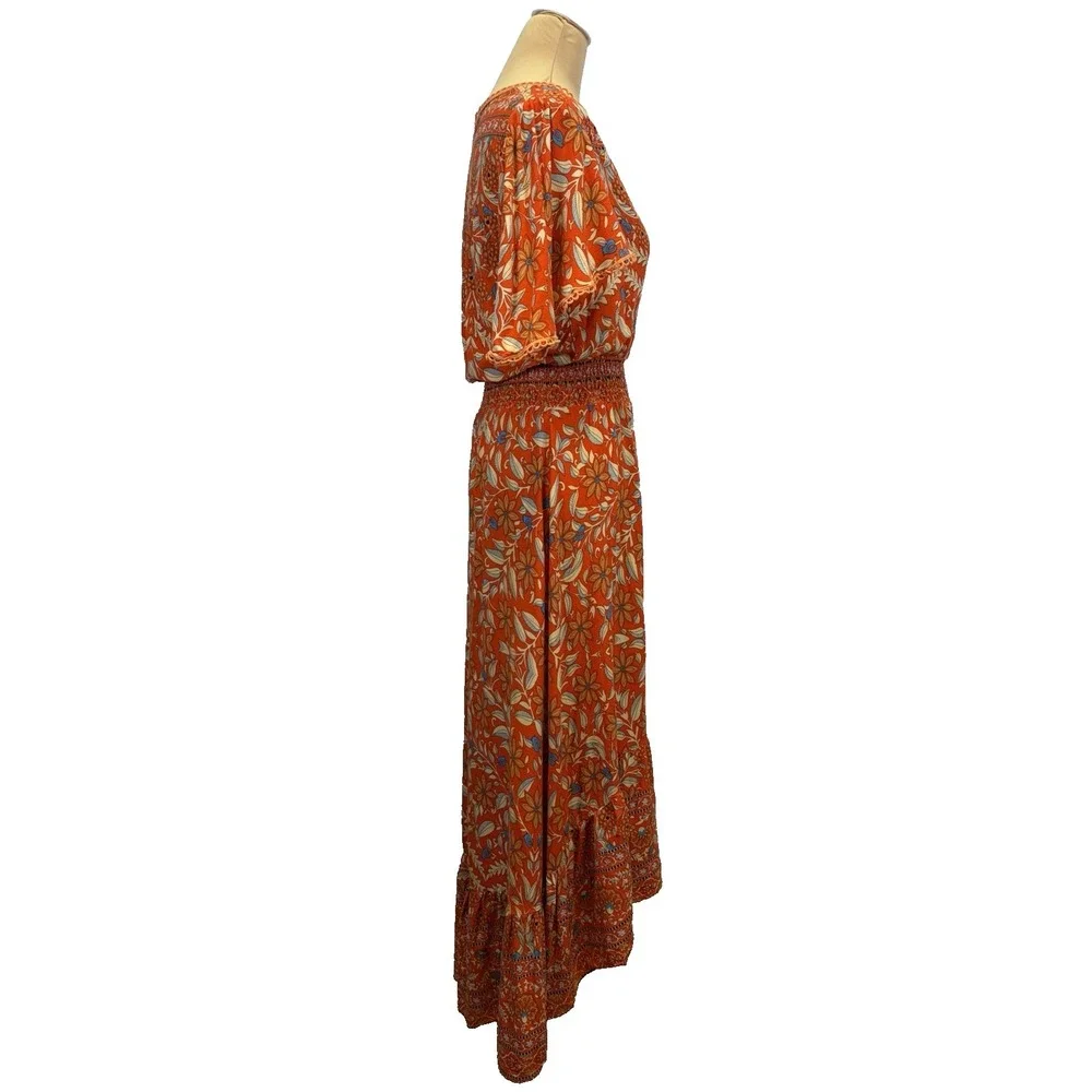 Petal & Pup Woman's Dress Size M Orange Floral Boho Bohemian Cottagecore Smocked